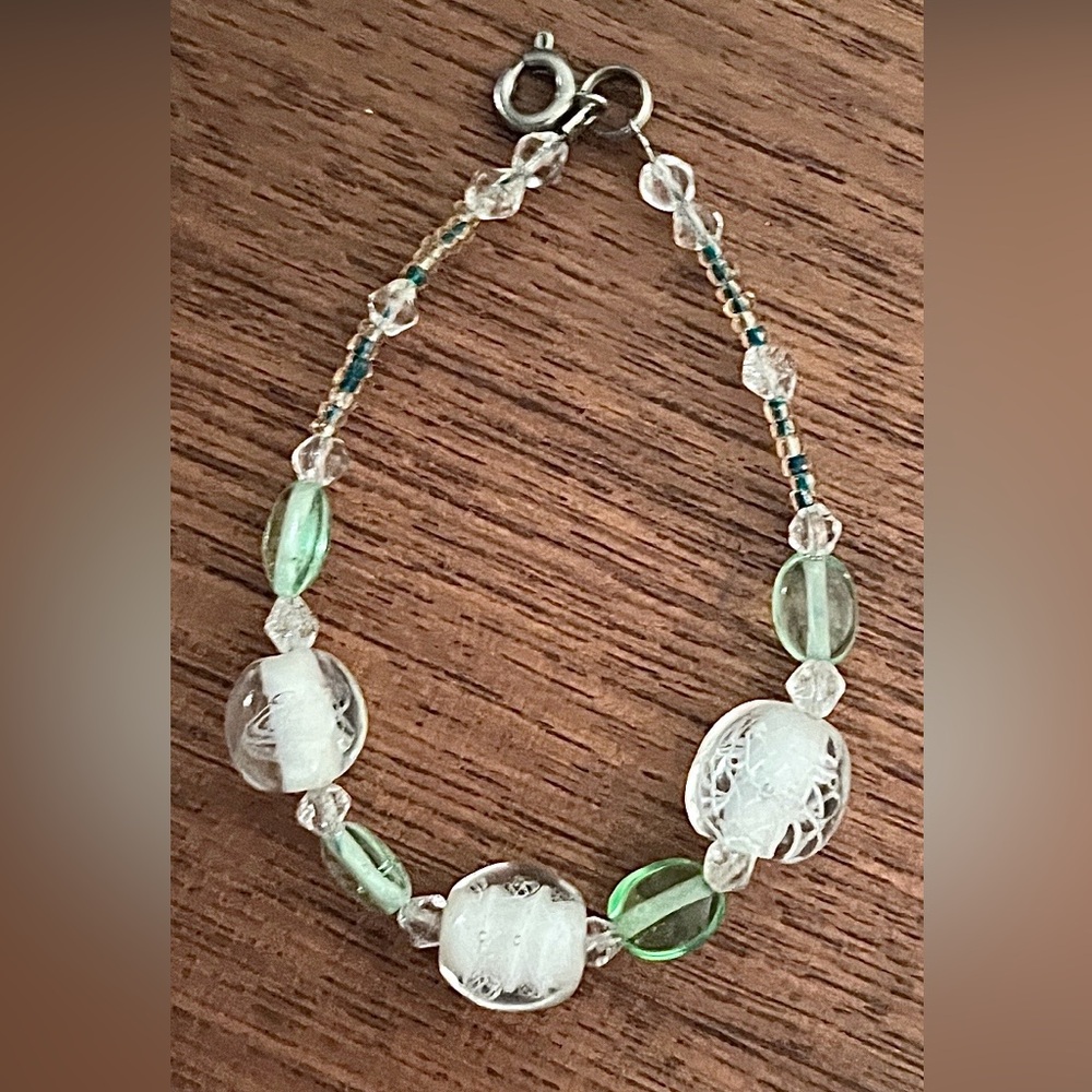 Handmade Sterling Silver Murano Latticino Glass Bracelet 6.5"